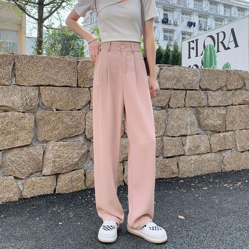Pantalon De Costume Taille Haute À Jambes Larges Pour Femme, Pantalon Droit Décontracté D'été, Pantalon De Nettoyage Drapé Slim De Style Coréen