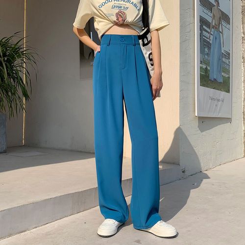 Pantalon De Costume Taille Haute À Jambes Larges Pour Femme, Pantalon Droit Décontracté D'été, Pantalon De Nettoyage Drapé Slim De Style Coréen