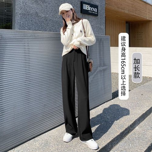 Pantalon De Costume Longueur Plancher Pantalon De Costume Femme Droite Ample Drapé Décontracté Taille Haute Pantalon Large Noir