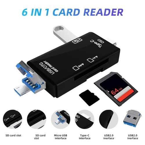 Lecteur de cartes 7 en 1 USB 3.0 Type C vers SD TF, adaptateur de clé USB pour PC, accessoires d'ordinateur portable, lecteur de cartes multi-intelligent--B 6 in 1 card reader