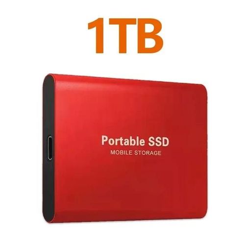 Disque dur externe SSD portable haute vitesse, disque dur petde type C, disque à semi-conducteurs de masse 4 To, USB 3.1, ordinateur portable, PC, discrétionnaire--Rouge 1TB