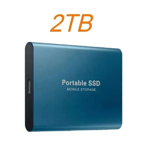 Disque dur externe SSD portable haute vitesse, disque dur petUSB 3.1 Type-C, stockage de masse pour ordinateur portable et PC--Bleu 2TB