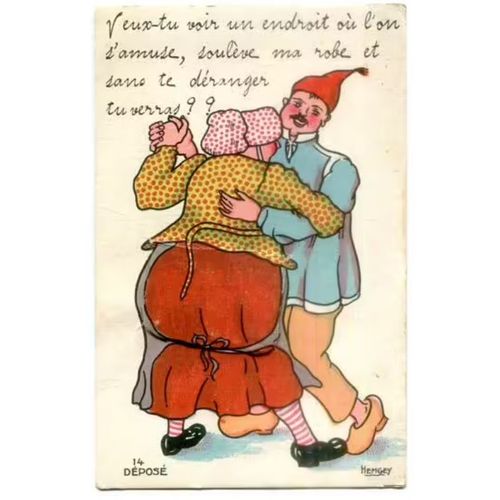 Carte Postale Ancienne - Humour - " Veux-Tu Voir Un Endroit Où L'on S'amuse ... ? " - Signée Hemgey - Sans Le Dépliant