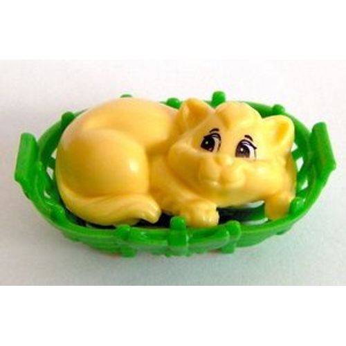 Figurine Chat Jaune Dans Panier Vert - Série Animaux Dans Panier (Kinder 2012)