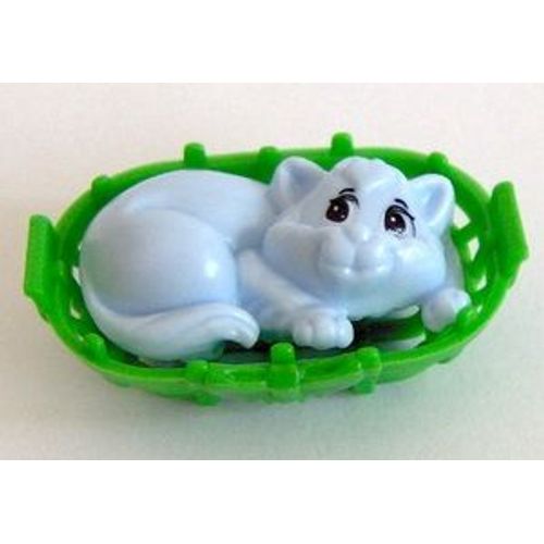 Figurine Chat Bleu Dans Panier Vert - Série Animaux Dans Panier (Kinder 2012)