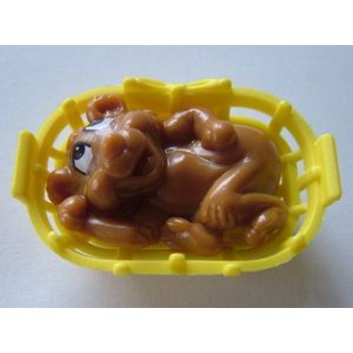 Figurine Ours Brun Dans Panier Jaune - Série Animaux Dans Panier (Kinder 2012)