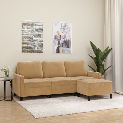 Vidaxl Canapé À 3 Places Avec Repose-Pieds Marron 180 Cm Velours
