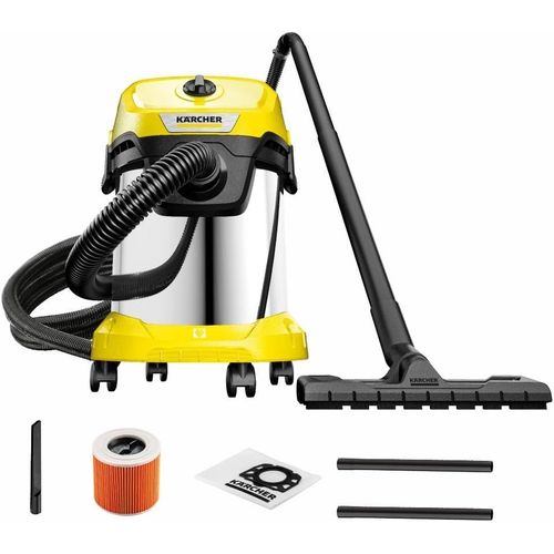 Aspirateur Eau et Poussières WD 3 S V-17/4/20, Filtre Cartouche, Sachet Ouate, 1000 W, Cuve en Acier Inoxydable : 17 l, Tube d'Aspiration : 2 m, Fonction Soufflerie, Suceur Sol/Fentes.[V560]