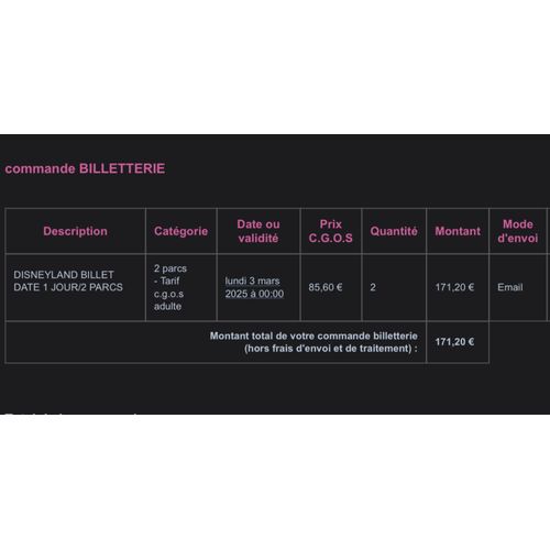 Urgent, Je Vends Deux Billets 1 Jour / 2 Parcs Date De Validité Lundi  3 Mars 2025, Prix 140 € Les Deux. Offre Sérieuse !  Cause De La Vente Fracture Du Pied., Impossibilité De Marcher.
