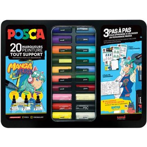 Marqueurs - Posca - Mallette Manga Hero - 20 Couleurs - Tout Support -