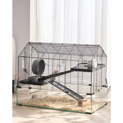Cage Hamster-Vevor-75x44x61 Cm, Habitat Rongeurs Transparent De Vue Panoramique 360° Avec Bouteille D'eau, Bol, Roue, Portable