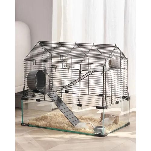 Cage Hamster-Vevor-58x38x54 Cm, Habitat Rongeurs Transparent De Vue Panoramique 360° Avec Bouteille D'eau, Bol, Roue, Portable