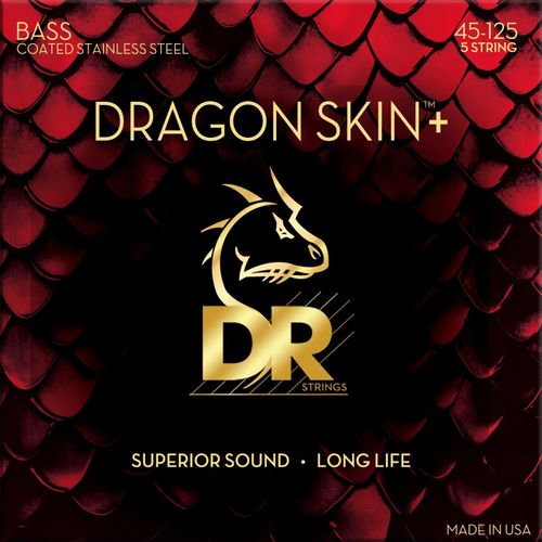 Dr Strings Dragon Skin+ Coated Bass 5-String 45-125 Stainless Steel Pour Basse Électrique 5 Cordes