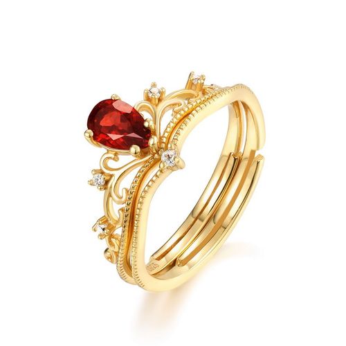 Bague À Couronne Ouverte Grenat Vintage Plaquée Or 14 Carats