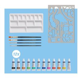 Peinture Aquarelle - 12 Tubes 5ml + Palette + Pinceau + Pochoir - Faber-Castell
