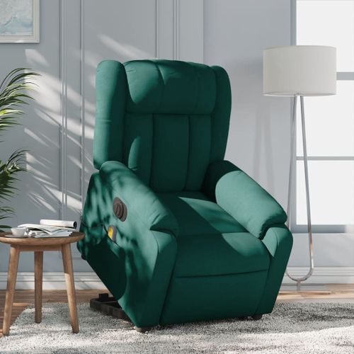Vidaxl Fauteuil Inclinable De Massage Électrique Vert Foncé Tissu