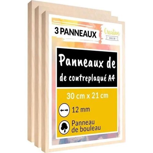 Contreplaqué Creative Deco - Lot De 3 Planches 300x210x12mm - Bouleau Naturel - Découpe Laser Et Pyrogravure