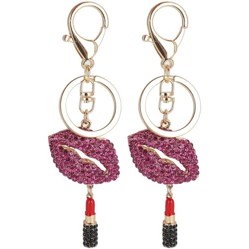 2 Pcs Porte-Clés Pendentif Diamant Clouté Lèvres Forme Fille Sac En Métal Porte-Clés Décoration Petit Cadeau (Violet)