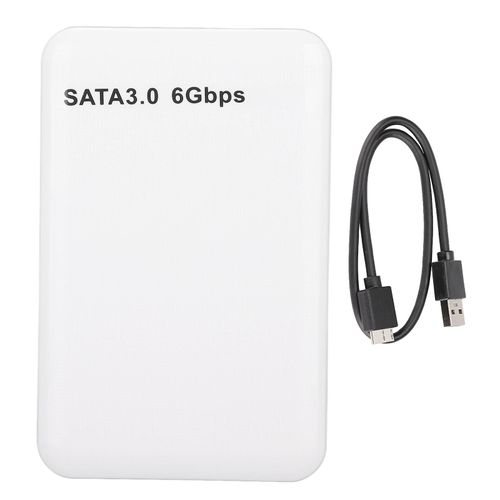 Boîtier de disque dur externe 2,5 pouces USB3.0 SATA3.0 Plug and Play Boîtier de disque dur Prise en charge d¿une capacité de 3 To avec indicateur LED pour Windows Blanc