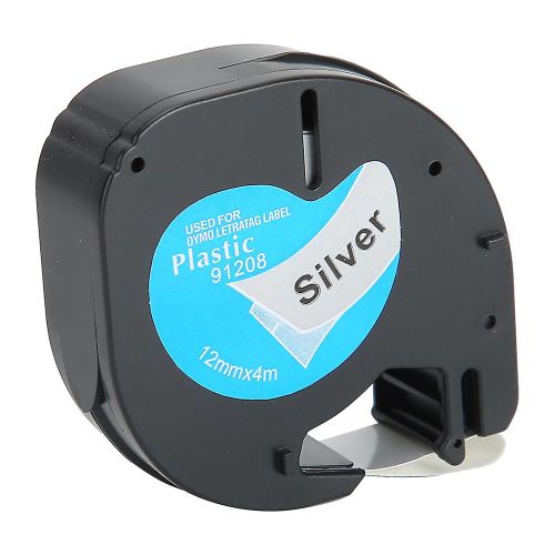 Ruban D¿Étiquette Pour Dymo 12mm Fond Argenté Noir Lettre Étiqueteuse Accessoires 91208