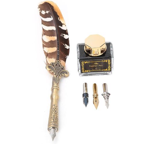 Stylos Plume Plume Vintage Avec Bouteille D¿Encre Vide 3 Plumes Set Papeterie Cadeau