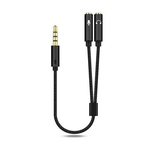 3.5mm Casque Splitter 2 en 1 Mâle à Femelle Nylon Tricoté 3.5mm Audio Splitter pour Téléphone Portable Tablette Noir