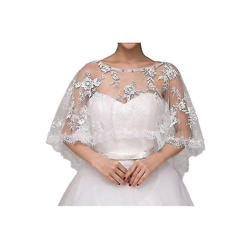 Femmes Dentelle Mariage Châles Enveloppement Nuptiale Brodé Haussement D¿Épaules Boléro Cape, Blanc