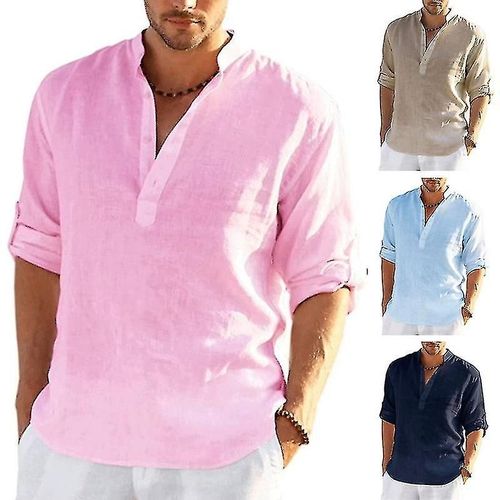 Chemise Décontractée En Lin À Manches Longues Pour Hommes, Chemise Décontractée En Coton Et Lin, Haut S-5xl