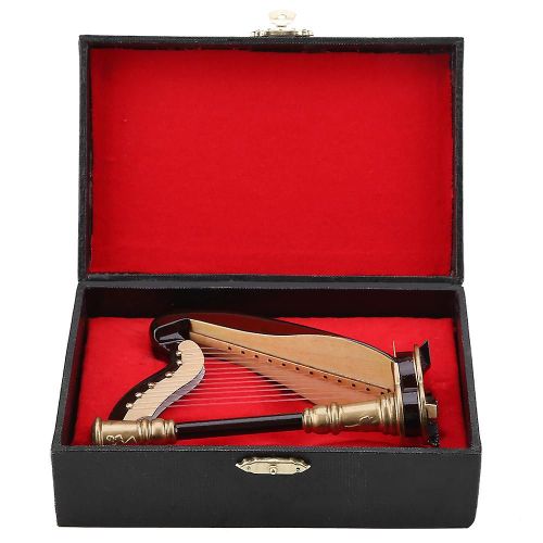 Réplique De Harpe Miniature En Bois Avec Boîte-Cadeau Modèle D¿Instrument Cadeaux Musicaux Ornements