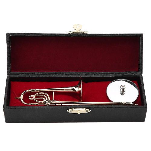 Réplique De Trombone Miniature Avec Support Et Étui Plaqué Or Instrument Modèle Ornements Musicaux