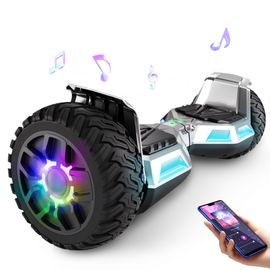Sisigad Hoverboard Tout Terrain 8,5", Vitesse Maximale De 10km/H, Batterie 18v/5.2ah, Éclairage Led+Musique Bluetooth, Pour Adolescents Et Adultes-Argent + Noir