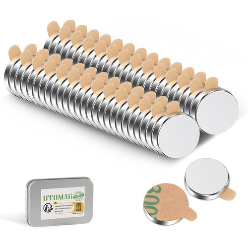 Lot de 52 Aimants Adhésifs Puissants 10x2mm, Aimants Ronds Autocollants en Néodyme pour Tableau Blanc, Réfrigérateur, Cuisine, Artisanat, Bricolage et Photos