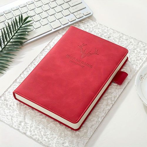 Bloc-Notes En Cuir Souple Épaissi Avec Tête De Cerf,Bloc-Notes D'affaires,Lignes Horizontales,Fournitures Scolaires Et De Bureau,A5 - Type Normal-Red-A5