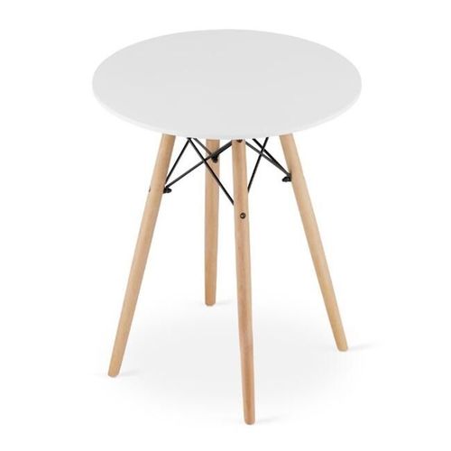 Table De Style Scandinave, Artool, Ronde, Mdf Et Bois, Blanche, 60x72 Cm