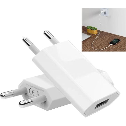 Chargeur Secteur Usb,(5w 5v 1a) Pr Usb,2 Pièces Embout Pr Usb Adaptateur De Pr Universel,Pr Usb C Pour Phone, Pad,Smartwatch, Écouteurs,Blanc