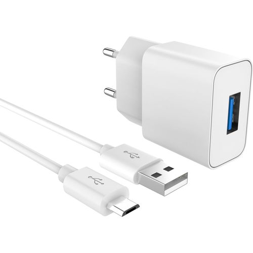 1x Chargeur Micro Usb 2a | 5v - Pr Secteur & Câble 1m Compatible Avec Android Samsung Galaxy A10 | J6 Plus, Huawei, Xiaomi - Blanc
