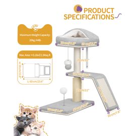 Arbre À Chat, Arbre À Chaton 68 Cm Avec Grande Plateforme, Escalier En Sisal, Brosse Pour Chat, 2 Pompons, Pour Petits Et Moyens Chats Domestiques