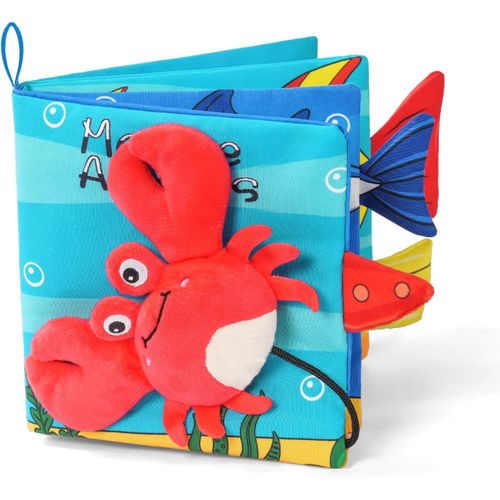 Livre Tissu Bébé Eveil - Aqsacokiya - Jouet Educatif Enfant Idée Cadeau Dès La Naissance - Doux Froissé Avec Des Animaux (Crabe)