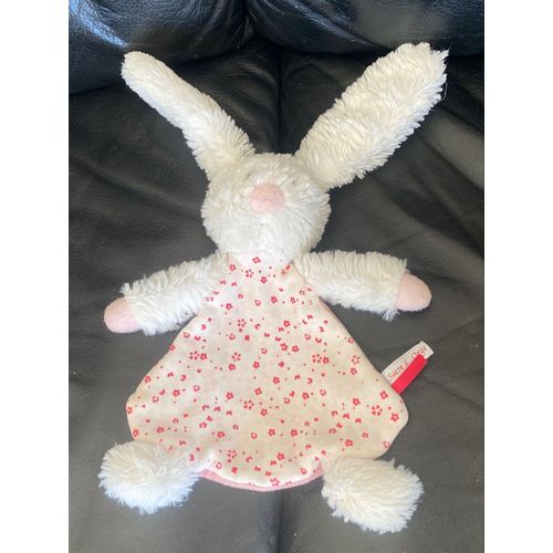 Doudou Plat Lapin Blanc Rose Fleurs Sucre D'orge 30cm
