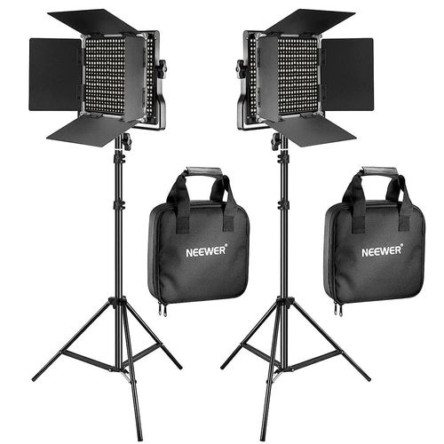 NEEWER 2 Packs 660 LED Lumière Dimmable Bicouleur et Support d'Eclairage:(2) 3200-5600K CRI 96+ LED Panneau avec Support U et Barndoor (2) Support de Lumière pour Studio Photo Vidéo, Infrarouge