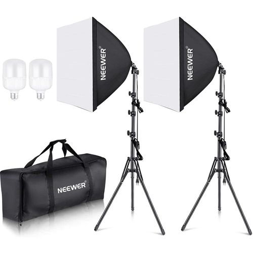 NEEWER Kit d'éclairage Softbox équivalent 700W avec Douille E27, 2 Ampoules LED 5700K 60x60cm Parapluie Softbox éclairage Continu pour Photographie de Portraits, Produit de Studio Photo et Vidéo
