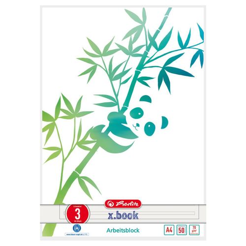 Arbeitsblock A4 Greenline 50 Blatt Lineatur 03 Motiv Panda, College Block