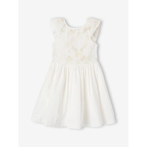 Robe De Cérémonie Brodée Fleurs Irisées Fille Blanc