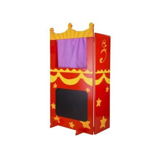 Theatre De Marionnettes En Bois Enfant 87,5x55x24,5cm - Base Robuste, Tableau Noir, Rideaux Scene - Jeu Imagination - Set Castelet Et Carte