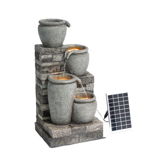 Teamson Home Fontaine Solaire Cascade 4 Niveaux Gris Exterieur