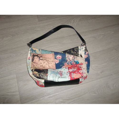 Sac DESIGUAL simili cuir grainé multicolore porté épaule TBE