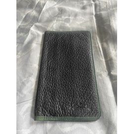 Porte chéquier & cartes Longchamp cuir grainé noir liséré vert Vintage