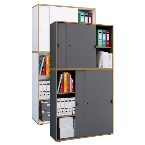 Vcm Armoire De Bureau En Bois Classeur Meuble De Bureau Armoire Salia 5 Compartiments Largeur 100 Cm Portes Coulissantes