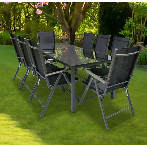 Vcm 9 Pcs. Set De Meubles De Jardin En Alu Verre Ensemble De Jardin Groupe De Repas Table Chaises 190 Sw