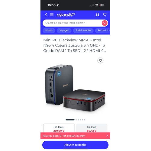 Mini pc Blackview MP60 Intel Celeron N5095 - Ram 16 Go - SSD 512 Go